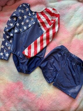 Patriotic Blue and Red Kids Gymnastics Set